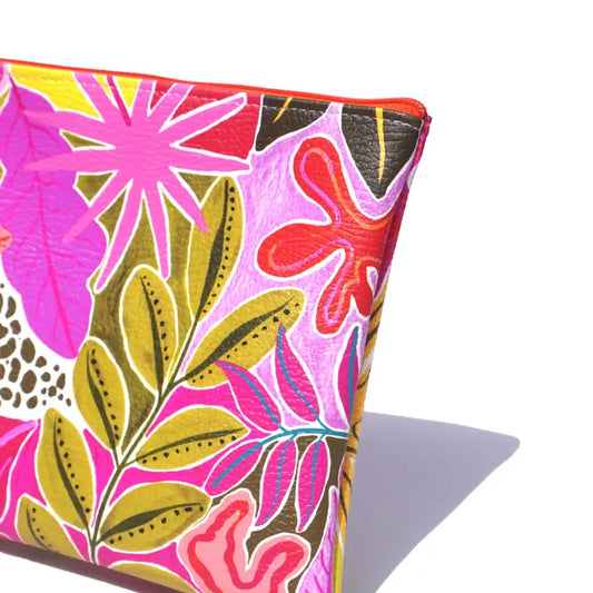 Orange Tropicals Vegan Leather Makeup Bag