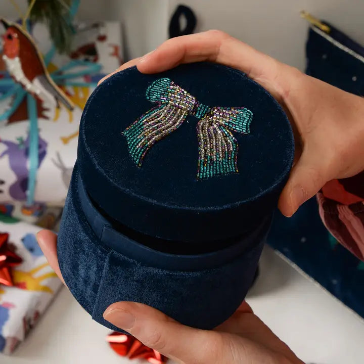 Silver Blue velvet Round Box