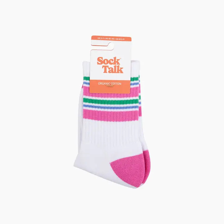 Striped Organic Cotton Sports Socks in Pink
