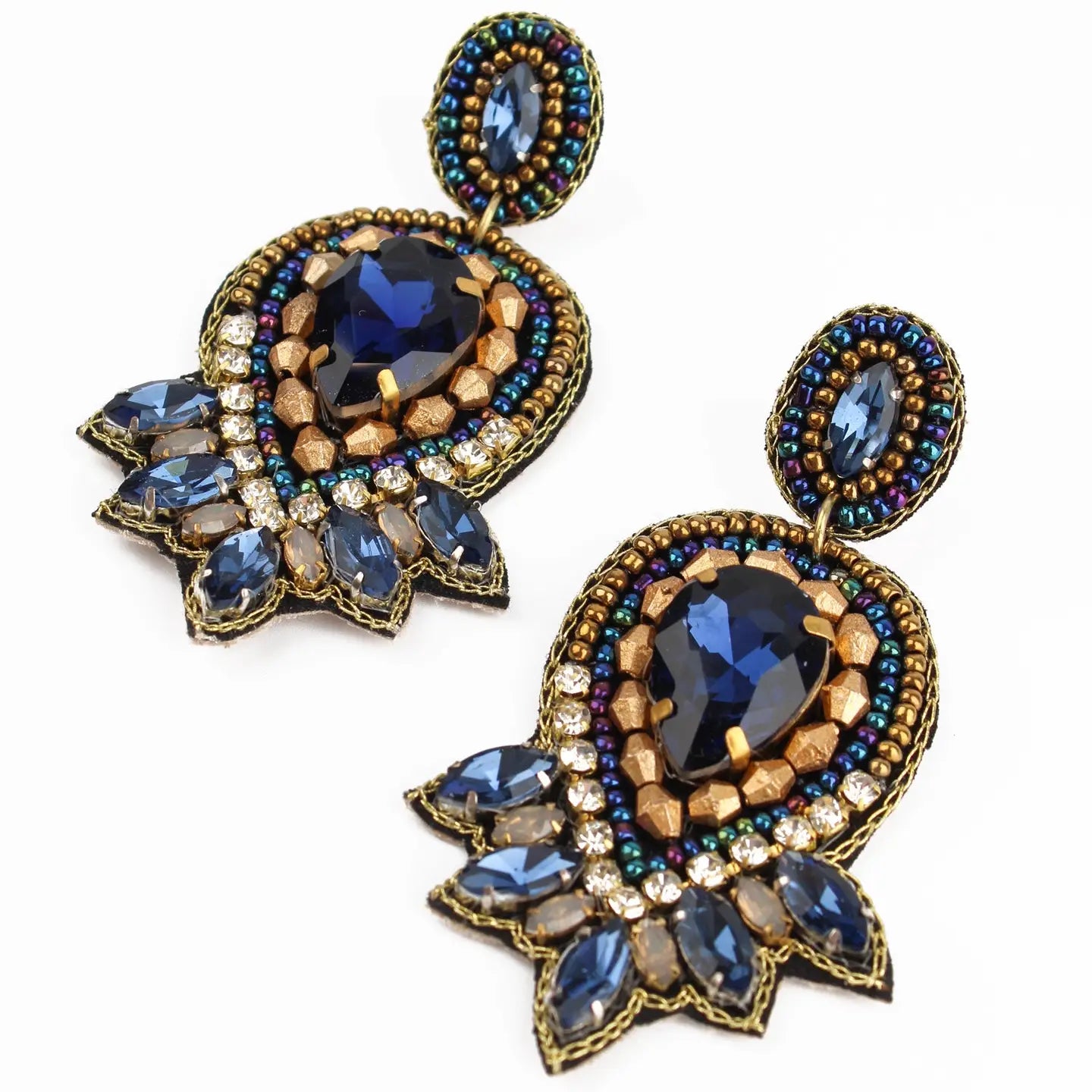 Blue & Gold Art Deco Earrings
