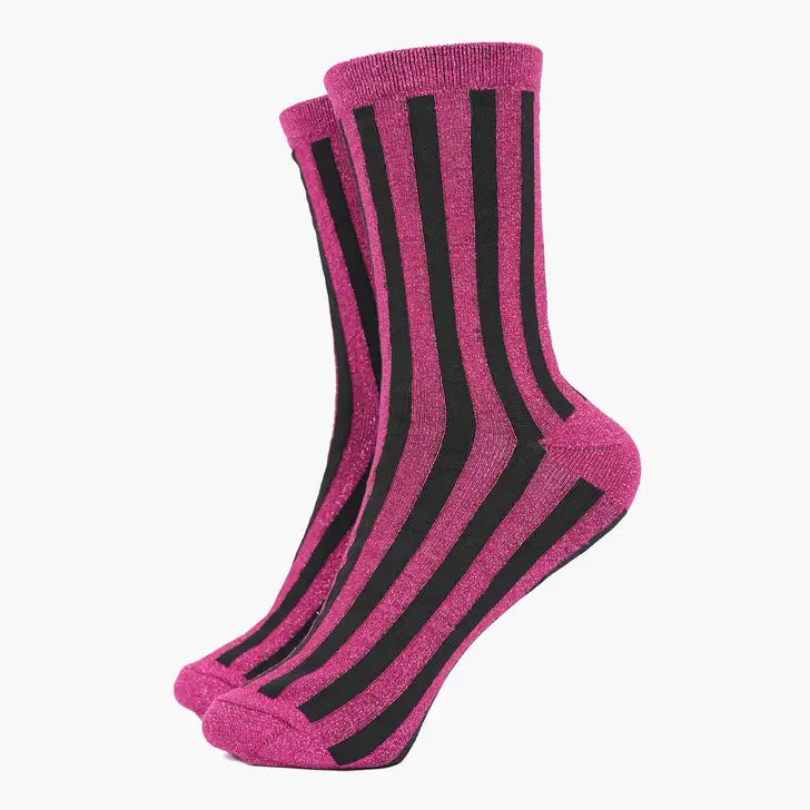 Berry Vertical Stripe Glitter Socks