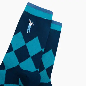 Embroidered Golfer Argyle Combed Cotton Socks in B