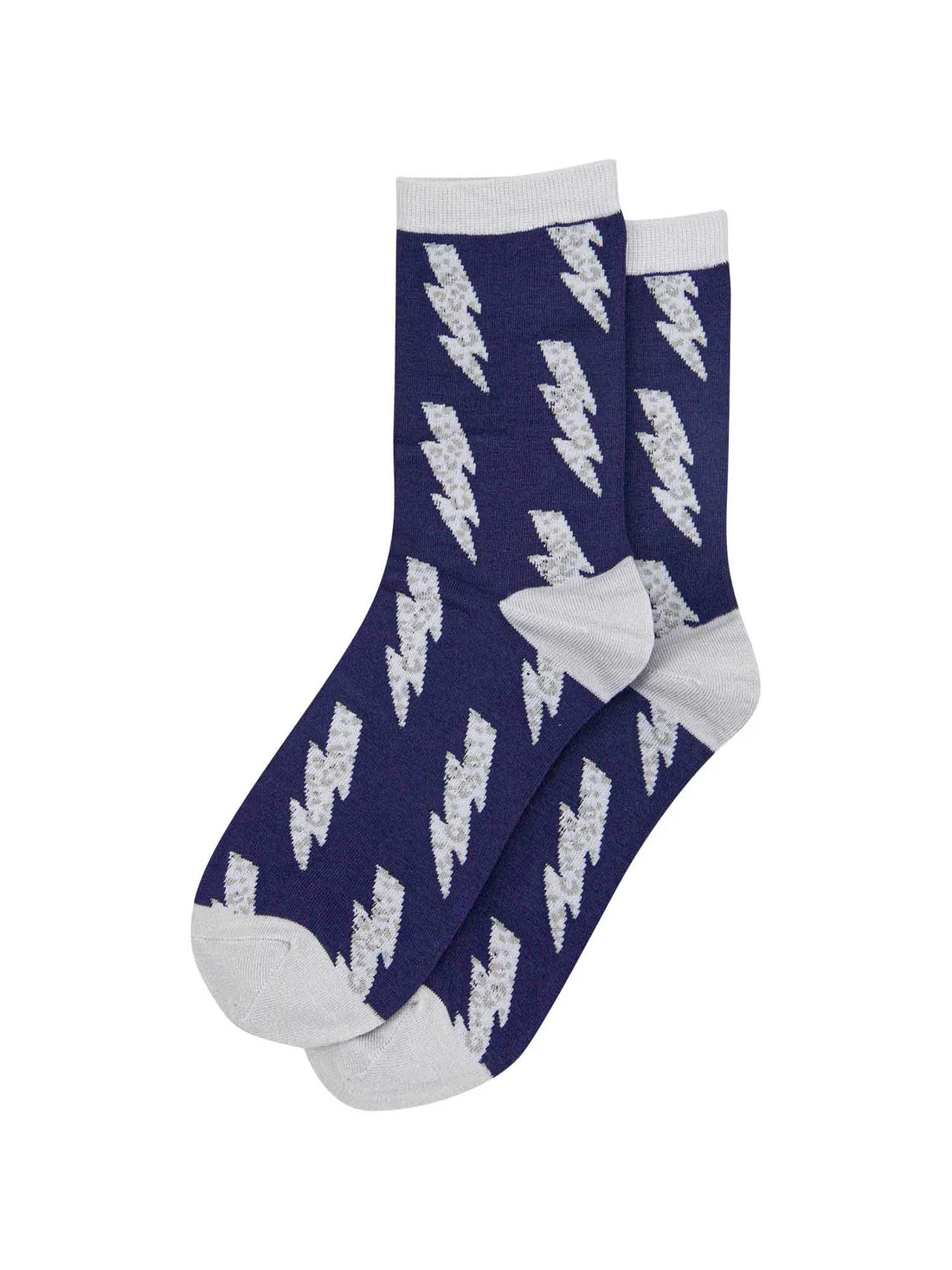 Lightning Bolt Bamboo Socks - Navy Blue