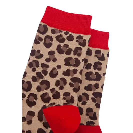 Beige/Red Leopard Bamboo Socks