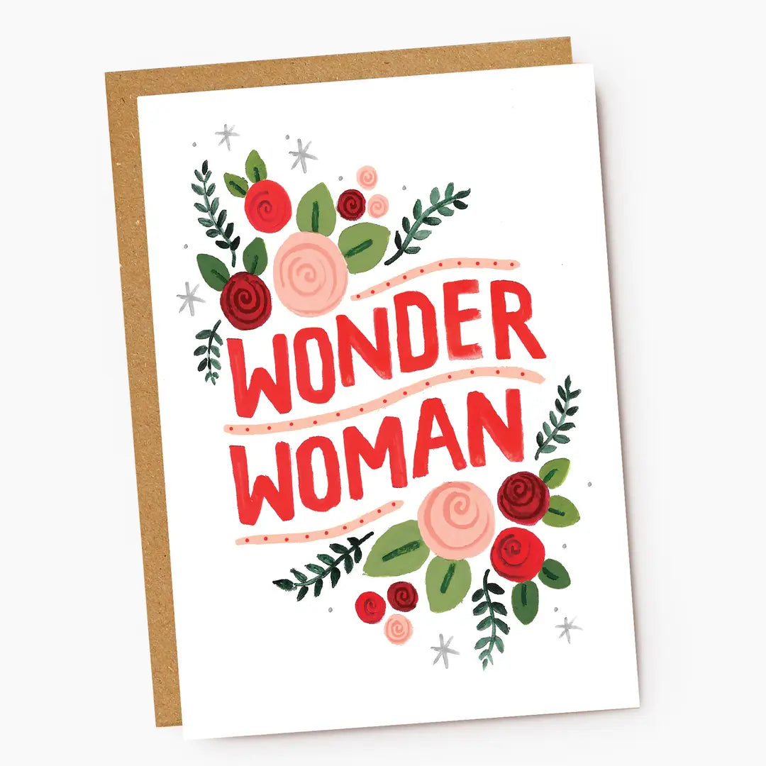Wonder Woman - Red Floral Hand Lettered Card