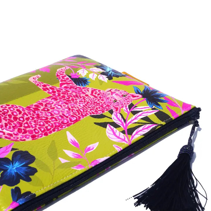 Pink Leopard Vegan Leather Makeup Bag