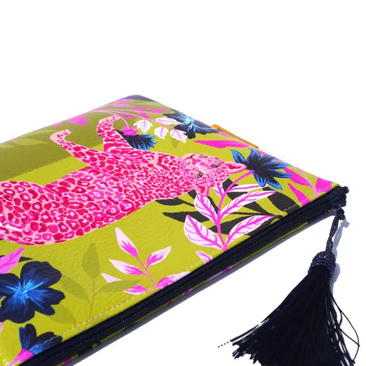 Pink Leopard Vegan Leather Makeup Bag