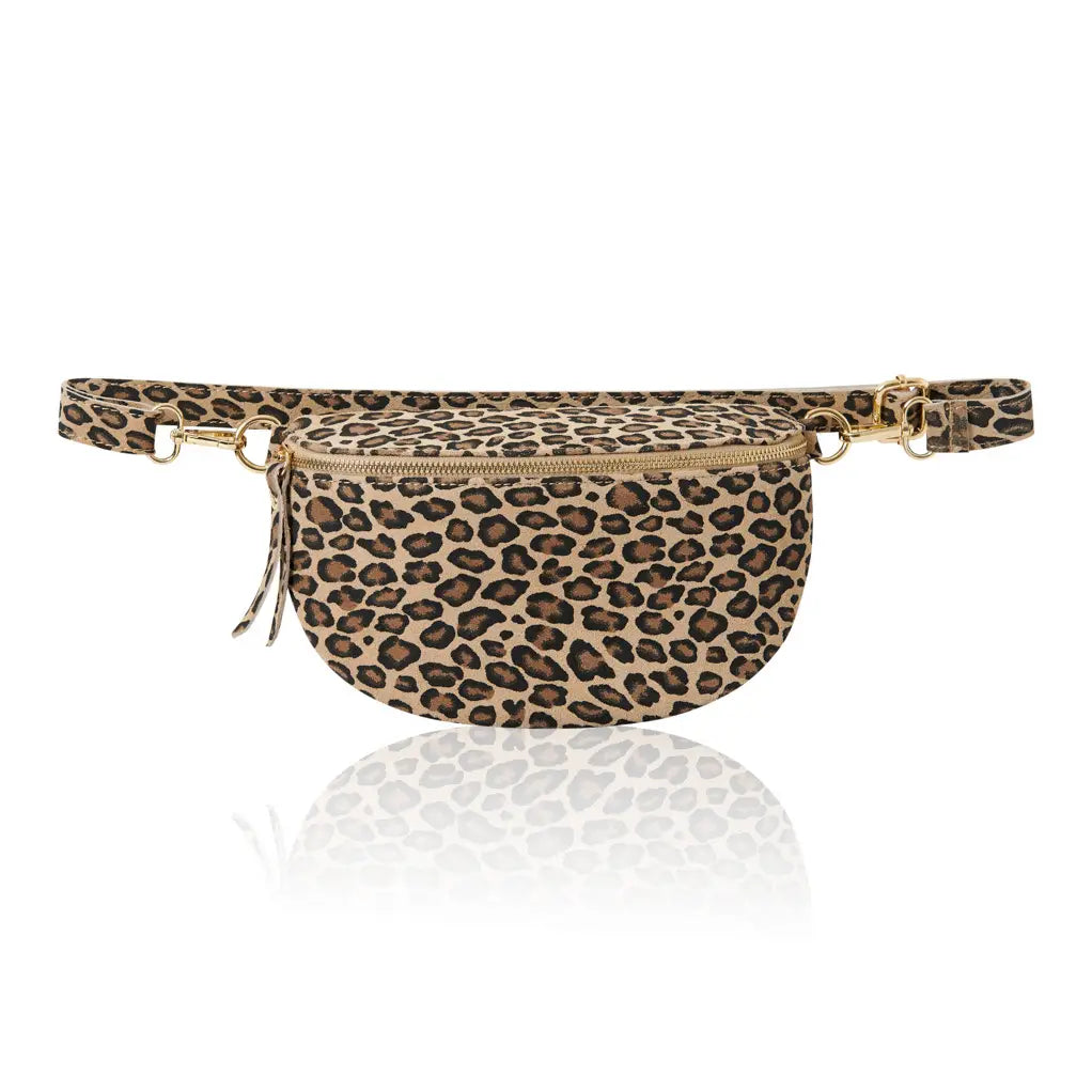 Italian Leather Leopard Print Crossbody Bum Bag