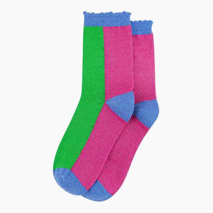 Lime/Hot Pink Colour Block Combed Cotton Glitter S