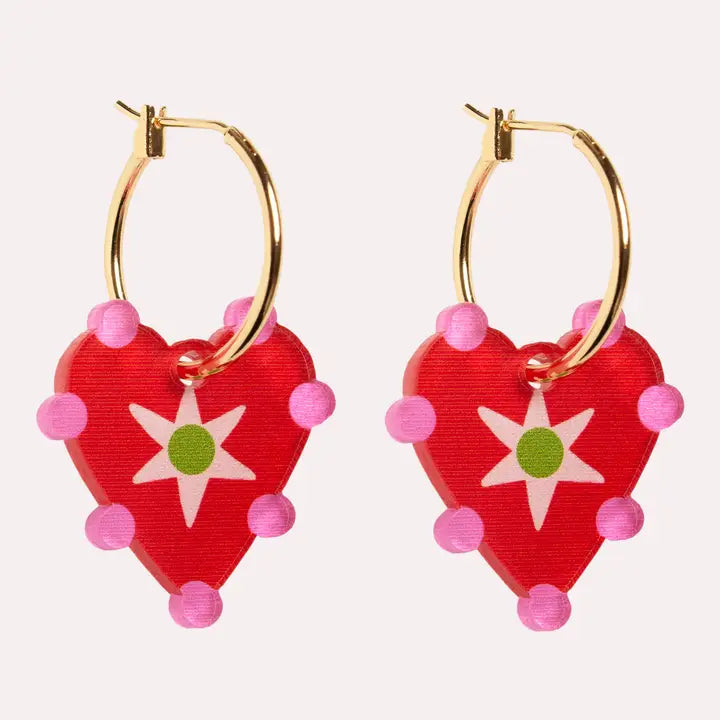 Red Heart Charm Hoop Earring