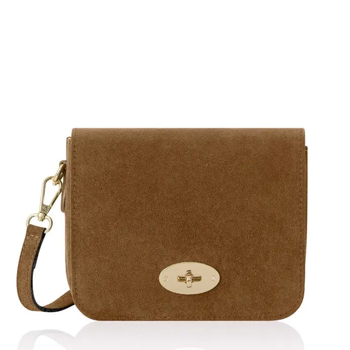 Italian Premium Suede Crossbody Bag with Turn-Lock Closure