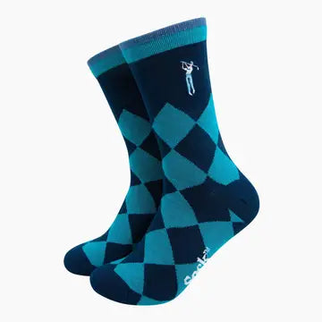 Embroidered Golfer Argyle Combed Cotton Socks in B