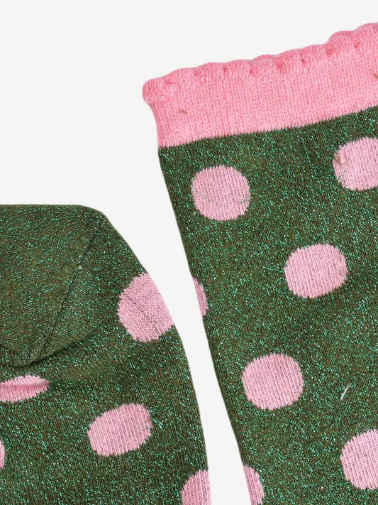 Khaki/Light Pink Polka Dots Glitter Socks