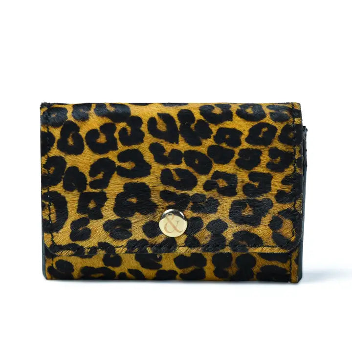 Leopard Print Popper Card Holder Purse with Zip