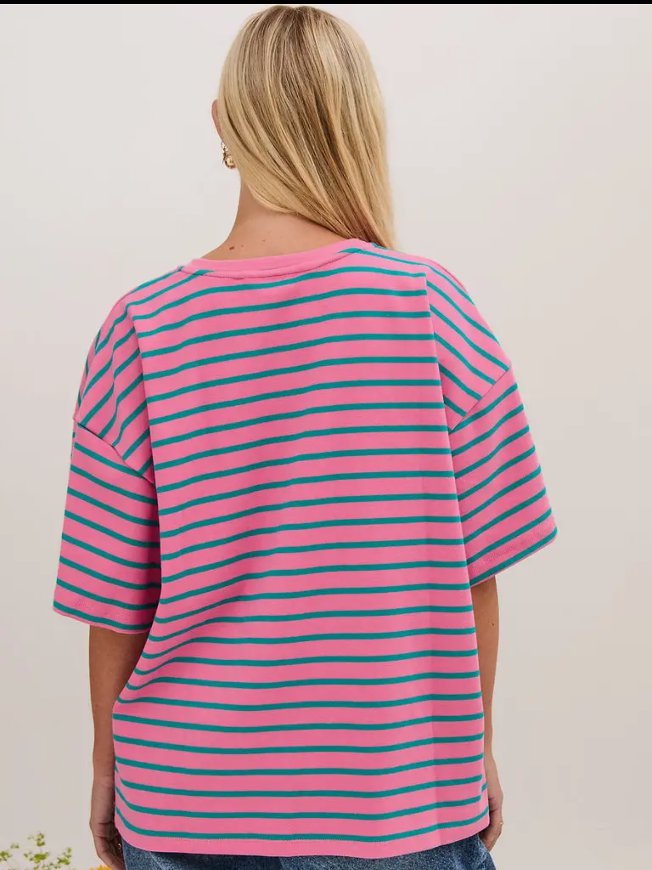 Sara Premium Pink & Green Stripe Tee