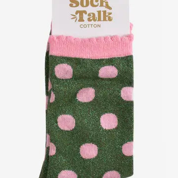 Khaki/Light Pink Polka Dots Glitter Socks