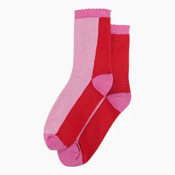 Pink/Red Colour Block Glitter Socks