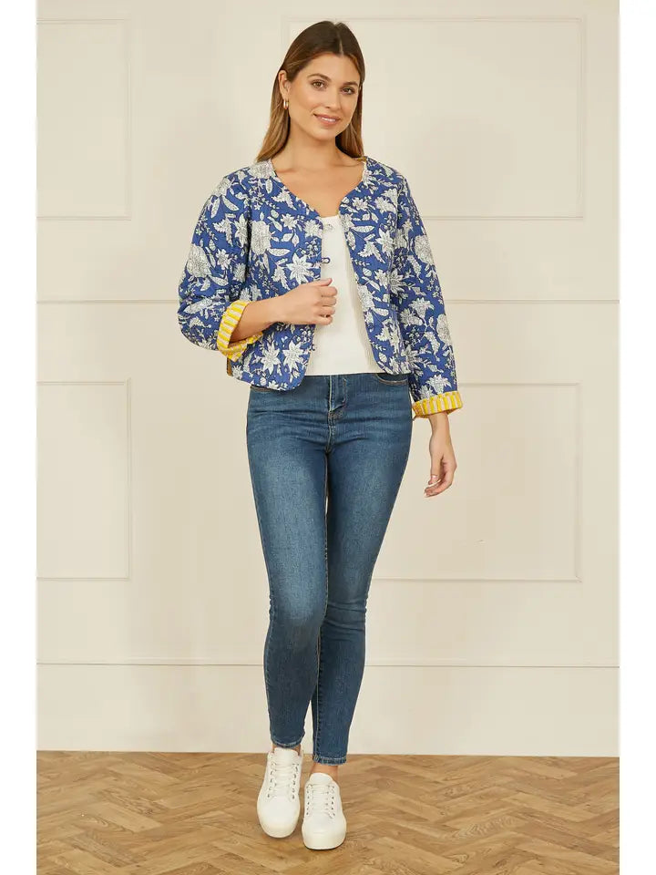 Blue Floral Reversible Quilted Jacket