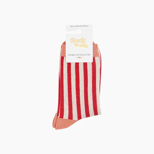 Stripes Cotton Glitter Socks in Red/Orange