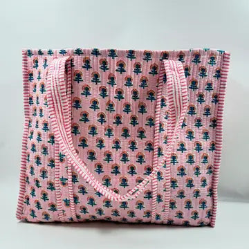 Kantha Quilted Reversible Boho Floral Tote Bag