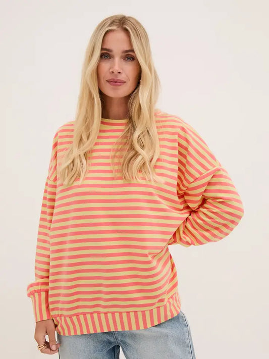 Zara Yellow and Coral Lightweight Stripe Sweatshirt