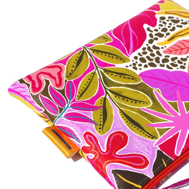 Orange Tropicals Vegan Leather Makeup Bag