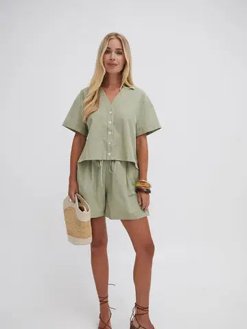 Eden Olive Green Stripe Shorts