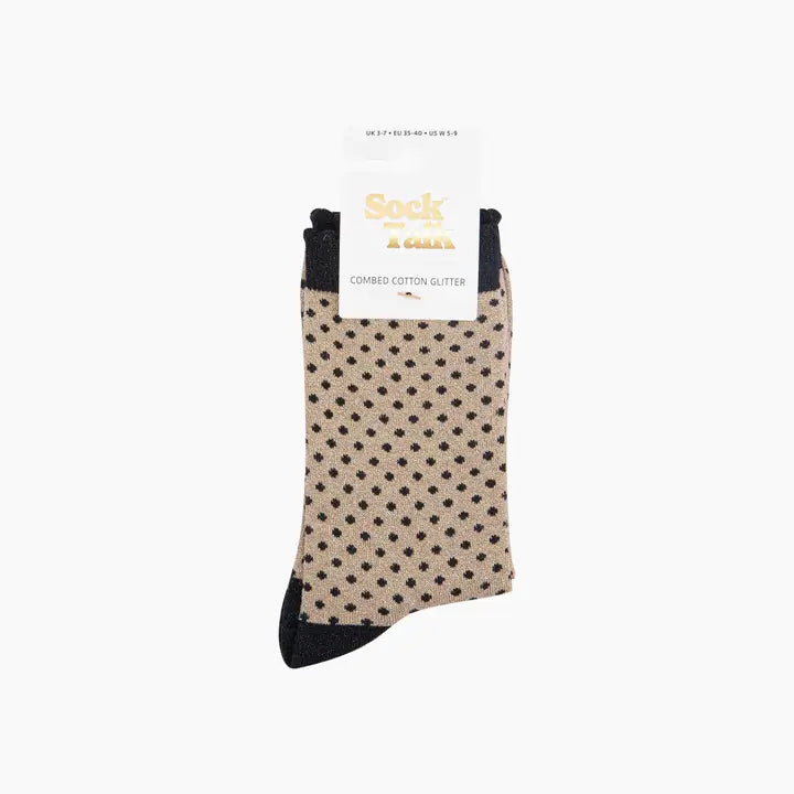 Polka Dots Combed Cotton Glitter Socks in Black/Gold