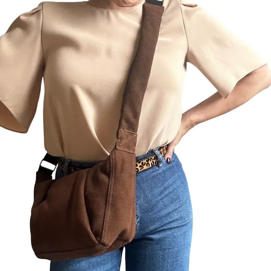 Brown Suede Sling Bag - LARGE