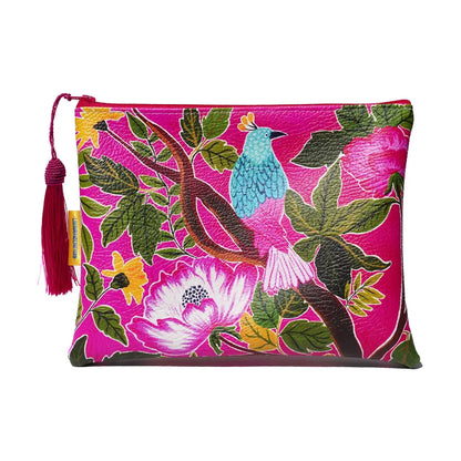 Pink Bird Vegan Leather Makeup Bag