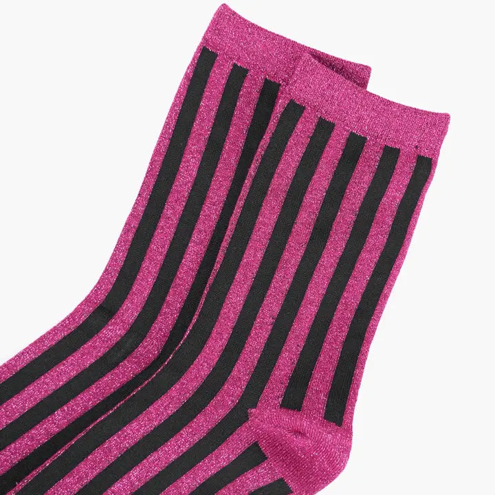 Berry Vertical Stripe Glitter Socks