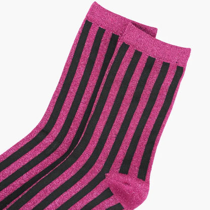 Berry Vertical Stripe Glitter Socks