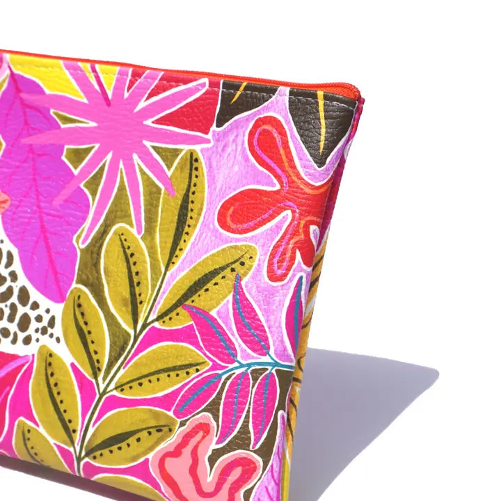 Orange Tropicals Vegan Leather Makeup Bag