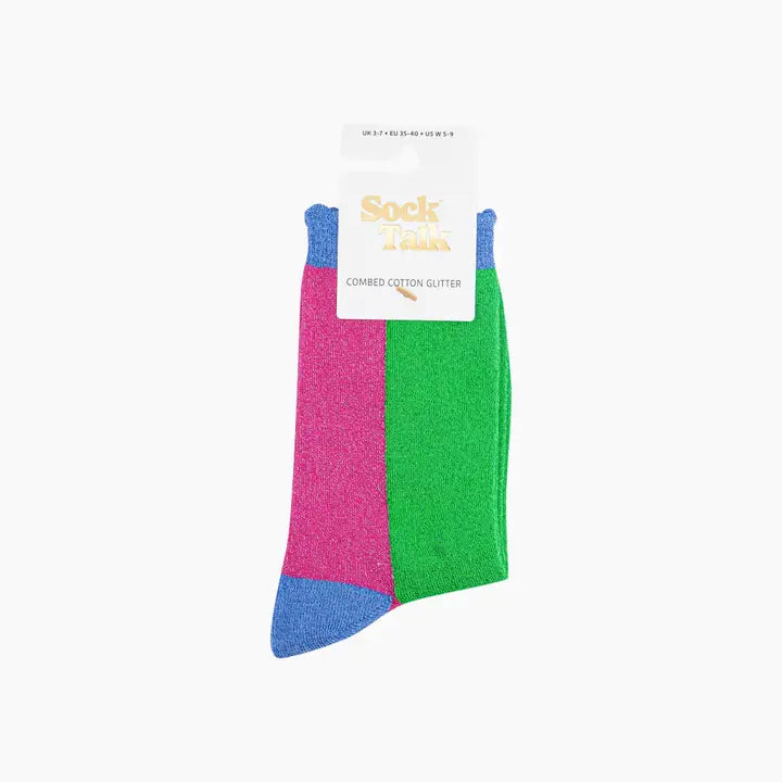 Lime/Hot Pink Colour Block Combed Cotton Glitter S