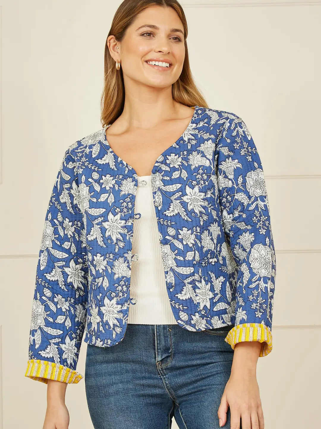 Blue Floral Reversible Quilted Jacket