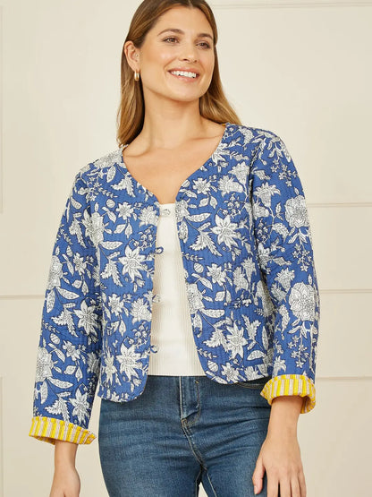 Blue Floral Reversible Quilted Jacket