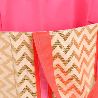 Zig Zag Beach Bag with Pink Straps