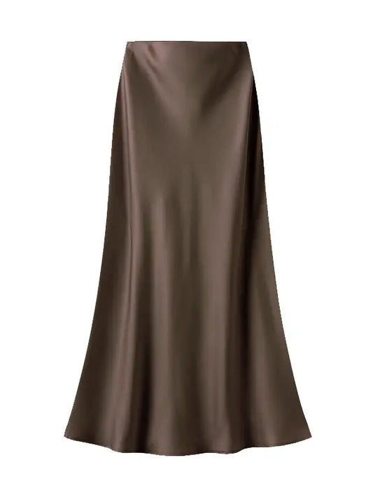 Satin Slip Skirt - Bitter Chocolate