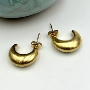 Brushed Metal Moon Earrings - Gold