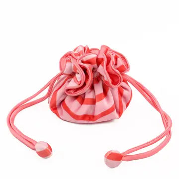 Coral & Light Pink Stripe Jewellery Drawstring Pouch