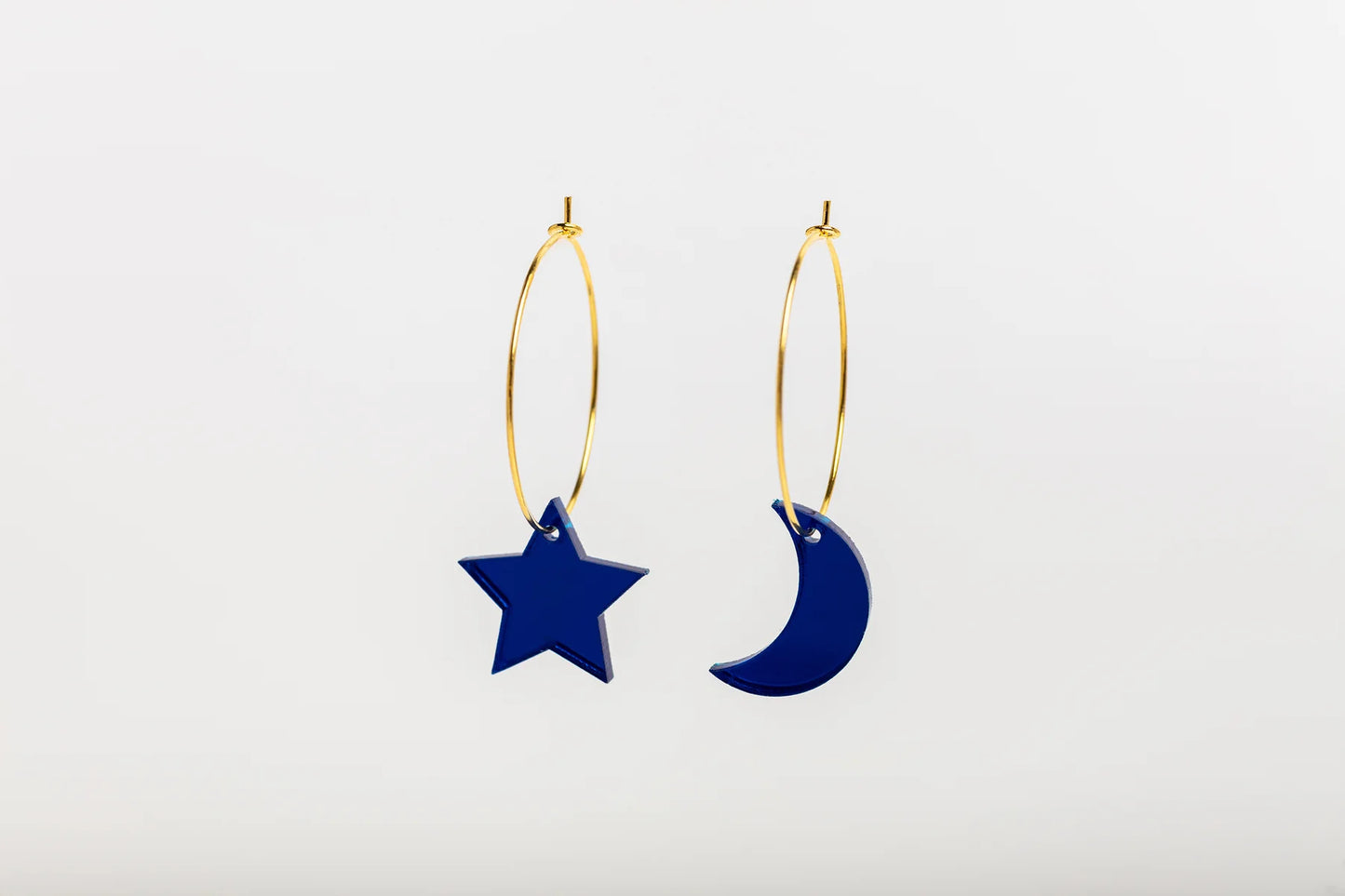 Mini Moon and Star hoop earrings - Blue
