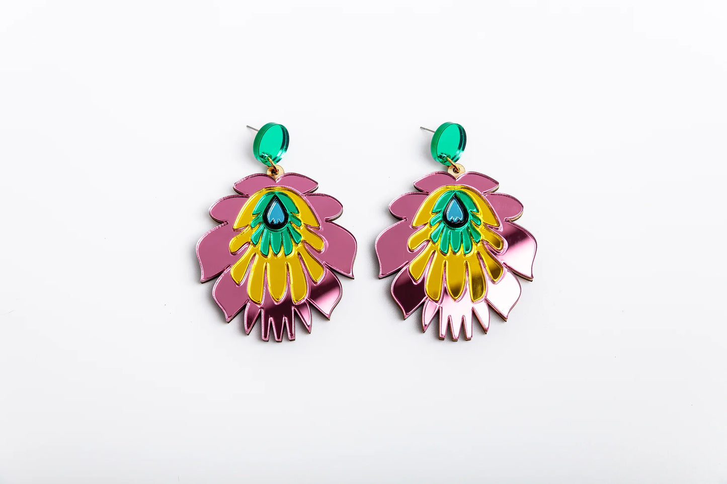 Folk Flower Statement Earrings - pink/yellow