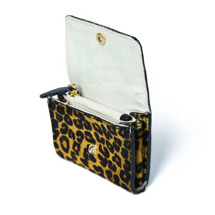 Leopard Print Popper Card Holder Purse with Zip