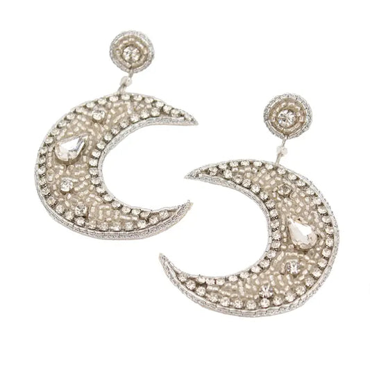 Silver Moon Beaded Earrings