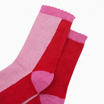 Pink/Red Colour Block Glitter Socks