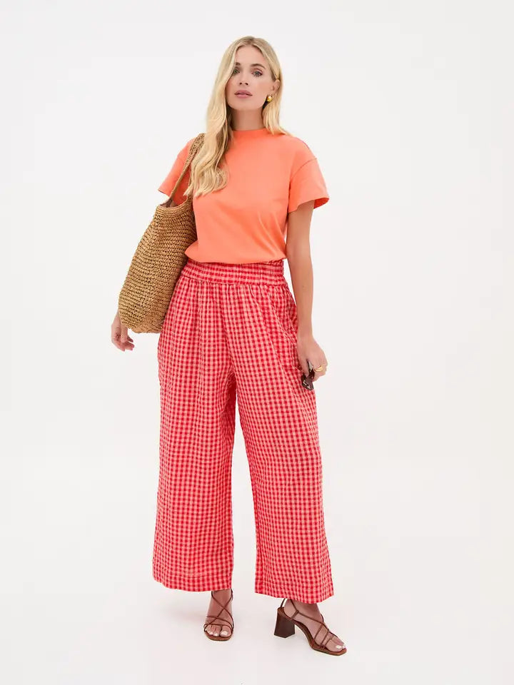 Ria Pink & Red Gingham trousers