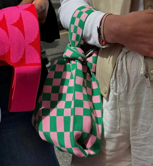 Bold Checker – Pink & Green Knitted Bag Medium
