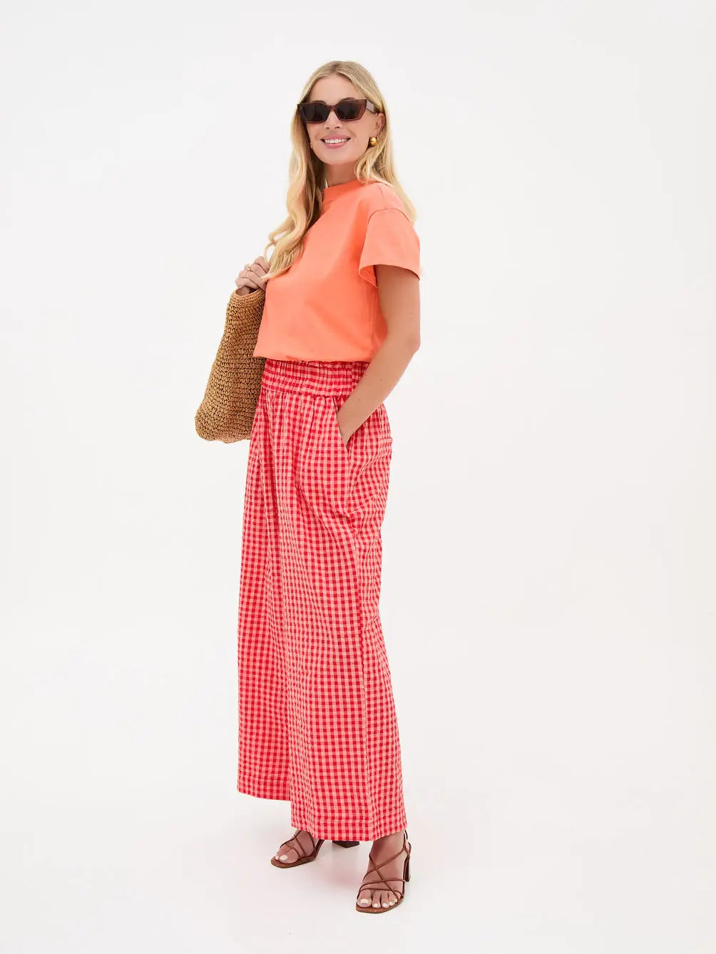 Ria Pink & Red Gingham trousers