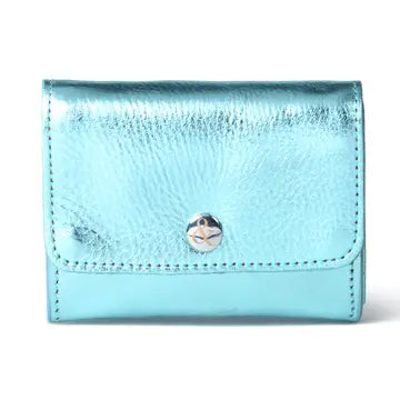 Popper Card Holder Purse with Zip - Turquoise Metallic
