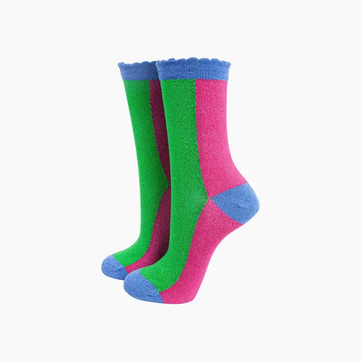 Lime/Hot Pink Colour Block Combed Cotton Glitter S